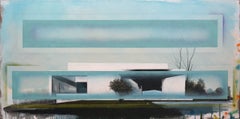 Bauhaus No 01 - grande, azul, verde, arquitectura, deconstrucción, técnica mixta
