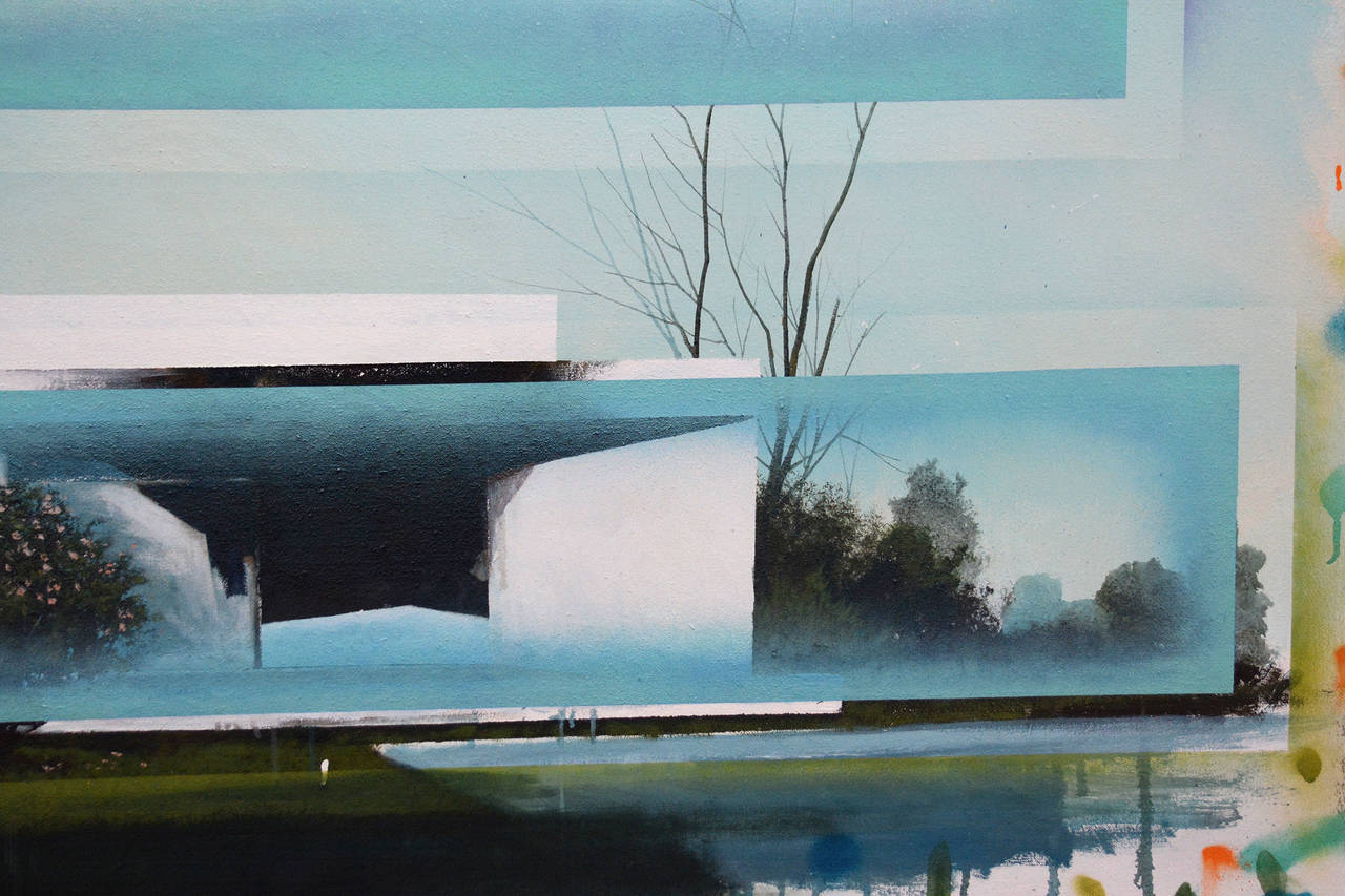 Bauhaus Nr. 01 – groß, blau, grün, Architektur, Dekonstruktion, Mischtechnik (Zeitgenössisch), Painting, von Peter Hoffer
