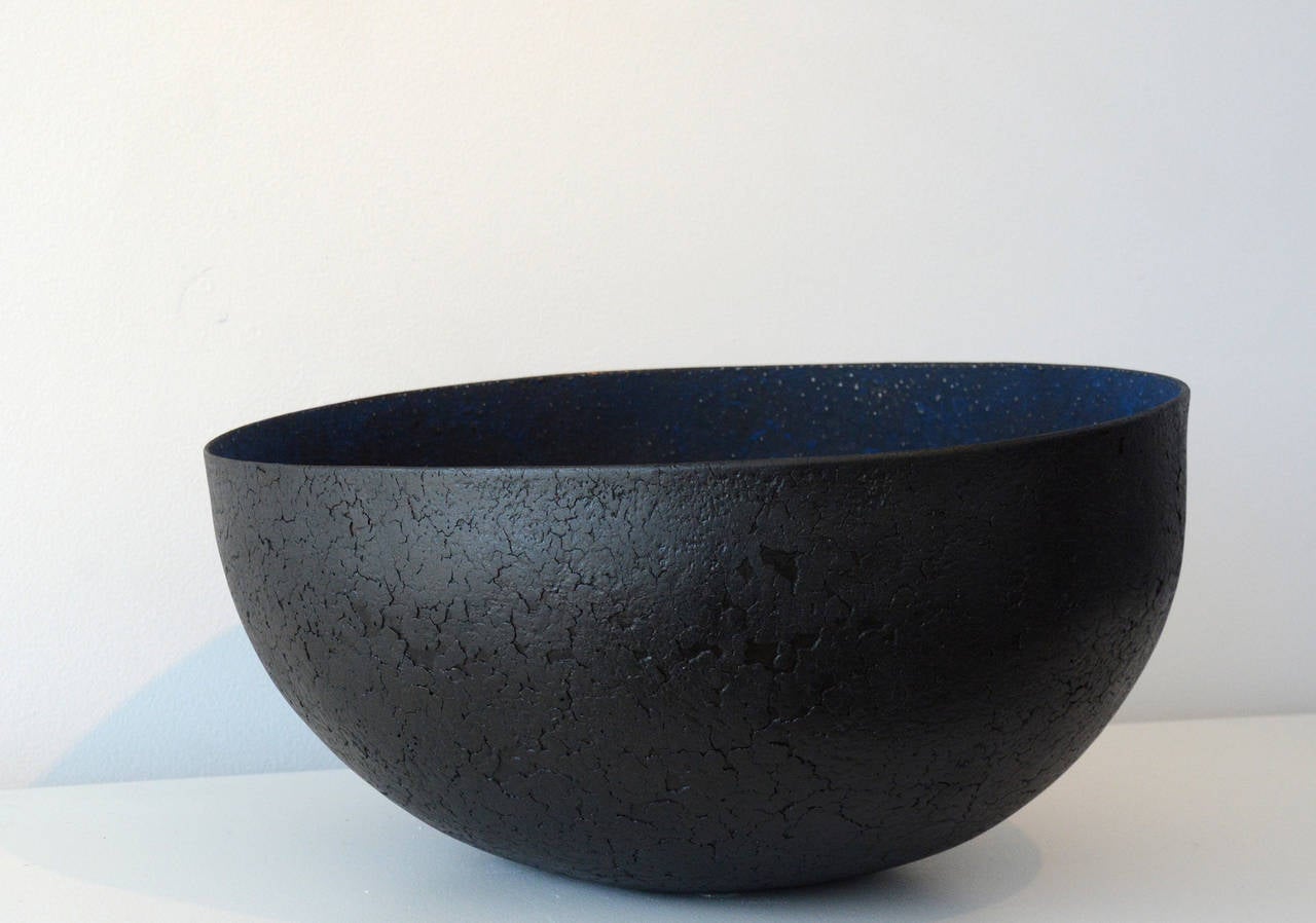 Untitled (Blue Bowl) - rich, textured, nature inspired, ceramic bowl vessel - Sculpture by Steven Heinemann