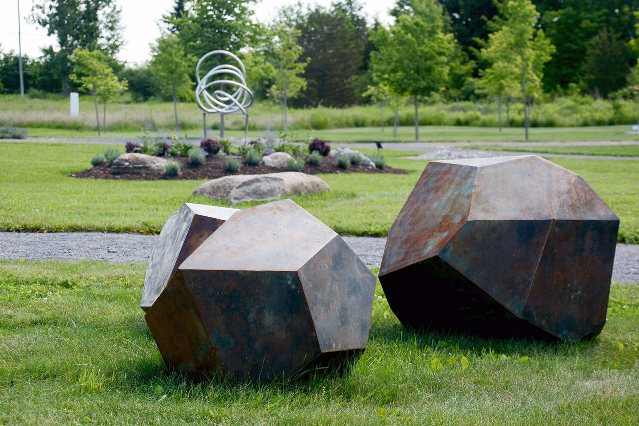 Glacial Series: Grouping of Three Drop Stones - Gold Still-Life Sculpture by Shayne Dark