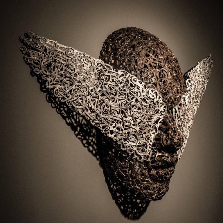 Dale Dunning Figurative Sculpture - Ineluctable Dream - rustic, gothic, figurative, head, patinated bronze sculpture