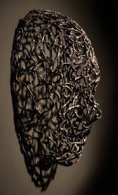 Snakes & Letters - repurposed metal, gothic, aluminum figurative wall sculpture