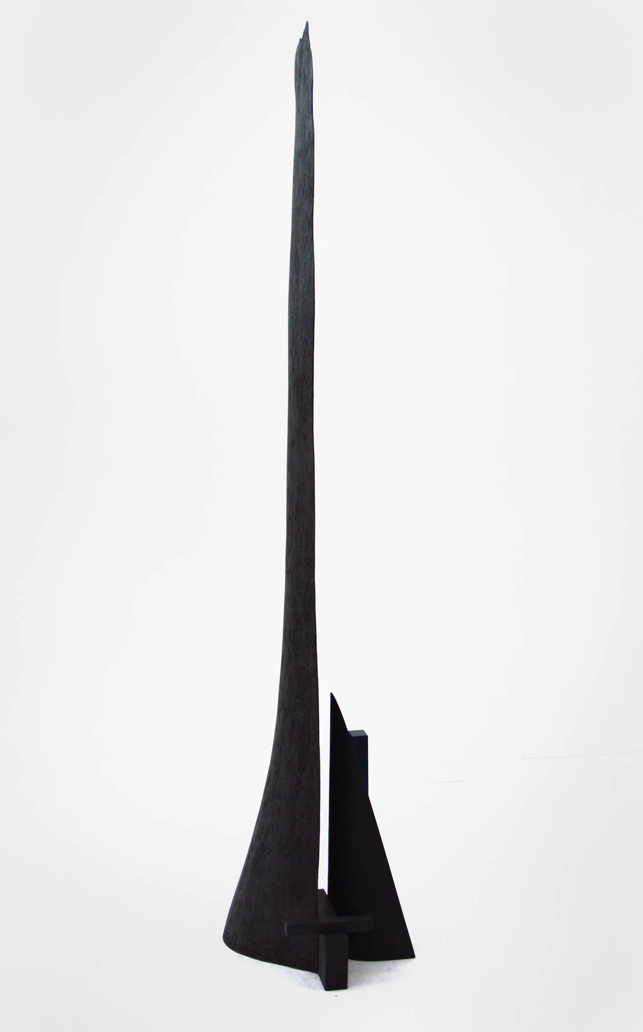 Refuge - tall, dynamic, dark, modern, contemporary, abstract, wooden sculpture - Brown Abstract Sculpture by Edward Falkenberg