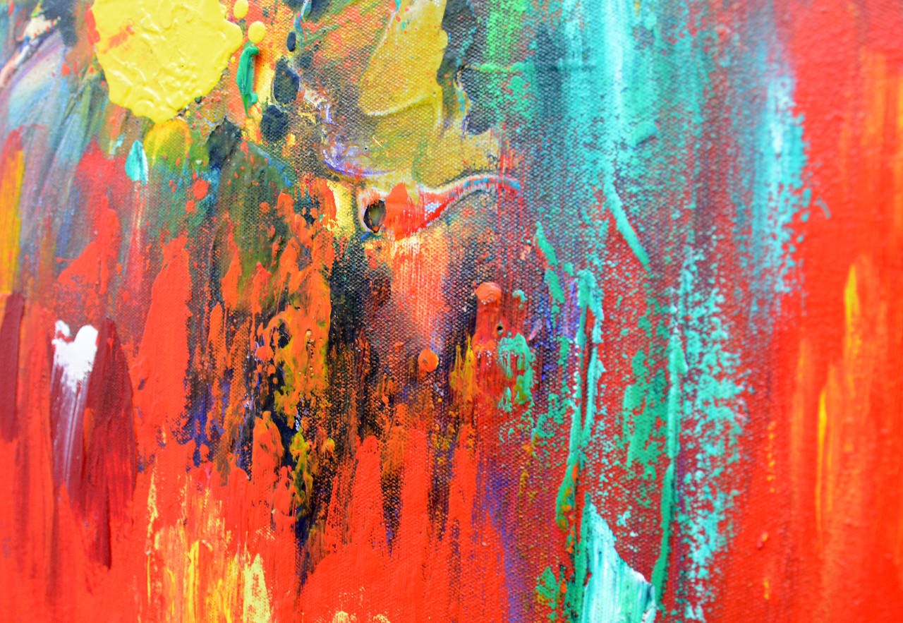 An explosion of gorgeous colour greets the viewer’s eye in this extraordinary abstract painting by Paul Fournier. A master colourist, Fournier is considered one of Canada’s most significant artists. This piece in wildly expressive form and colour