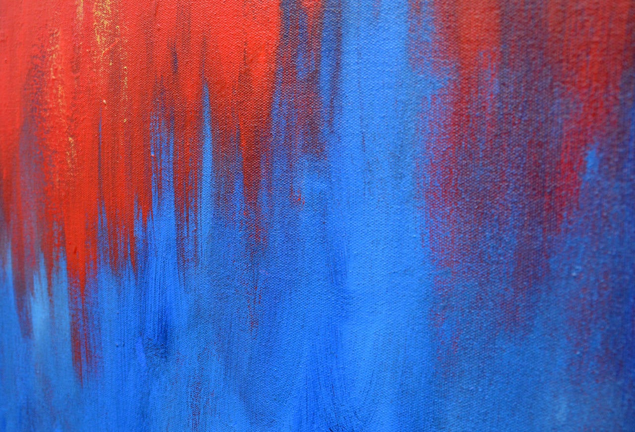 Firebird Red - bright, bold, blue, yellow, green, abstract, acrylic on canvas 1