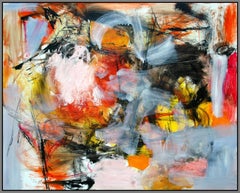 Denouement No 11 - vibrant red, orange, yellow, gestural abstract, oil on canvas