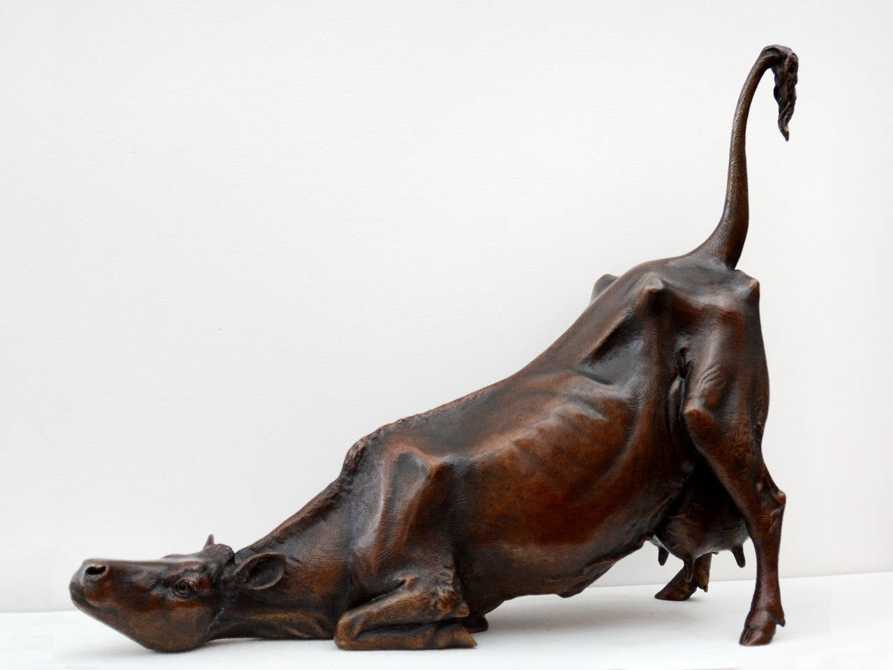 Old Bitch 2/8 - small, rustic, figurative, female cow, bronze interior sculpture - Sculpture by Nicholas Crombach