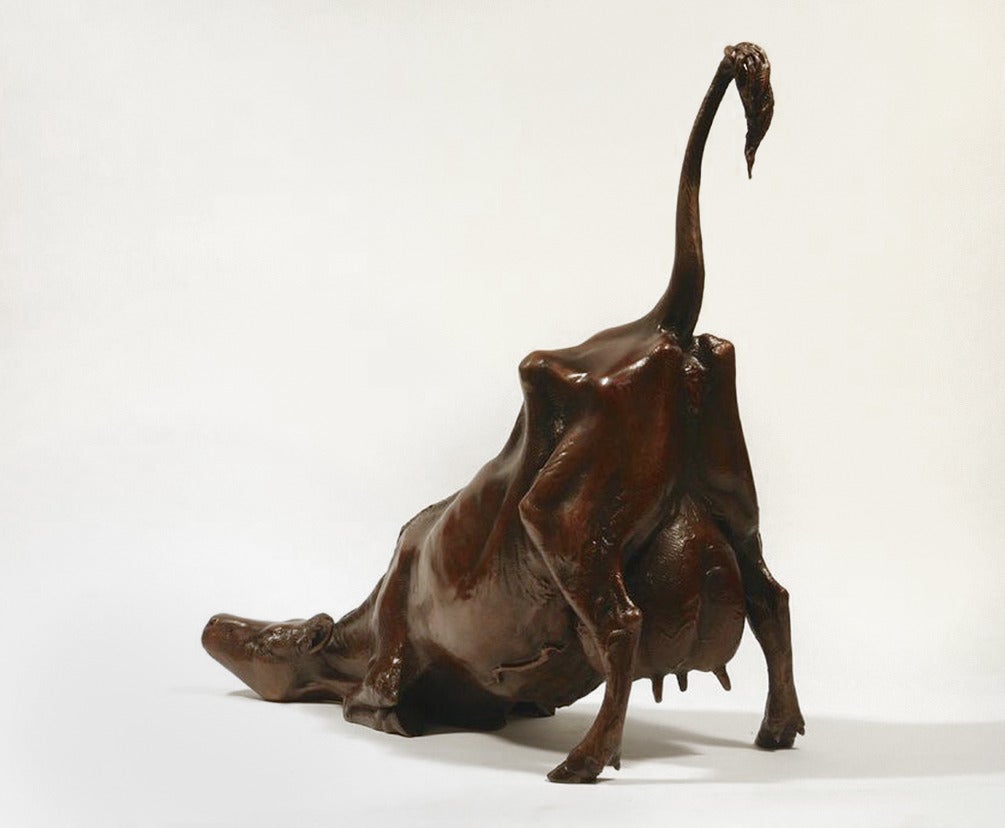 Old Bitch 2/8 - small, rustic, figurative, female cow, bronze interior sculpture - Contemporary Sculpture by Nicholas Crombach