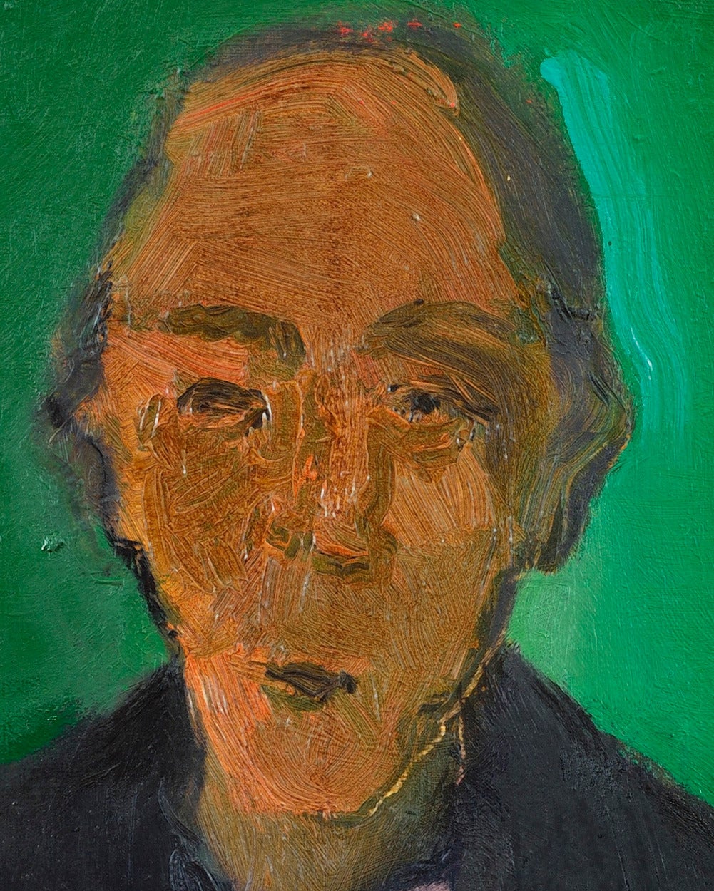 Man with Striped Shirt - green, male portrait figurative still life oil painting - Contemporary Painting by Jennifer Hornyak