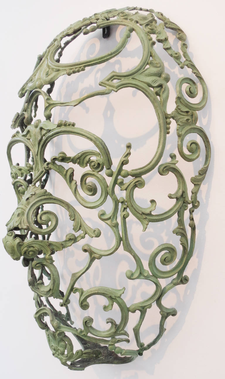 Midori Koi (AP) - green, rustic, baroque, face, figurative bronze wall sculpture - Sculpture by Dale Dunning