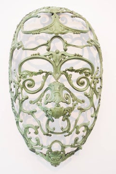 Midori Koi (AP) - green, rustic, baroque, face, figurative bronze wall sculpture