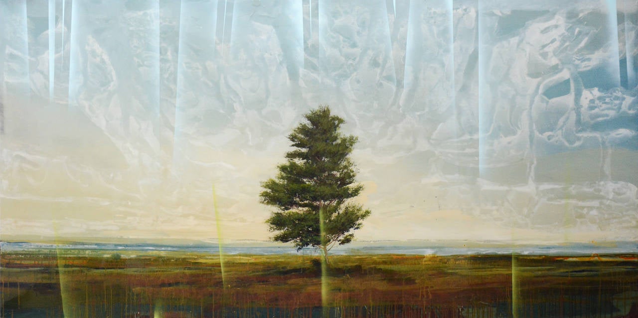 Peter Hoffer Still-Life Painting - Guardian II - large, tree, landscape, impressionist, acrylic, resin on panel