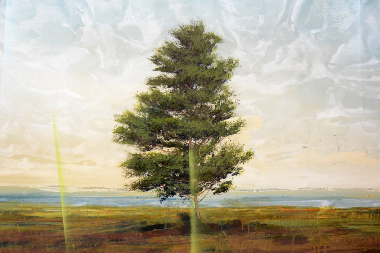Guardian II - groß, Baum, Landschaft, Impressionist, Acryl, Harz auf Tafel – Painting von Peter Hoffer
