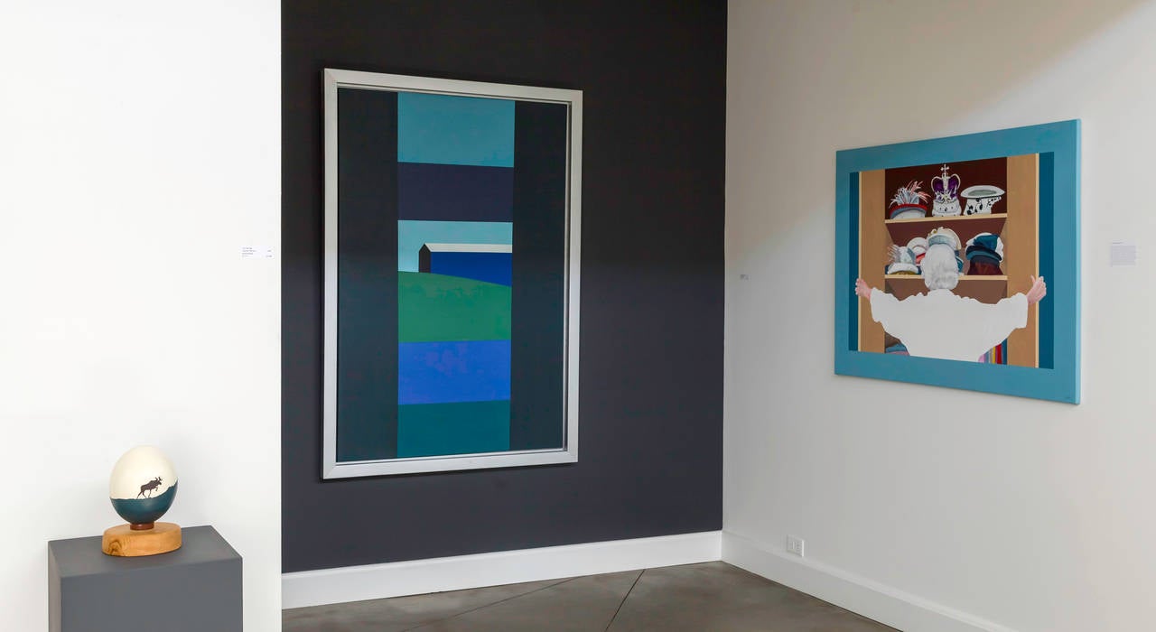 Granero azul Campo verde (grande) - paisaje, contemporáneo, acrílico sobre lienzo - Painting Contemporáneo de Charles Pachter