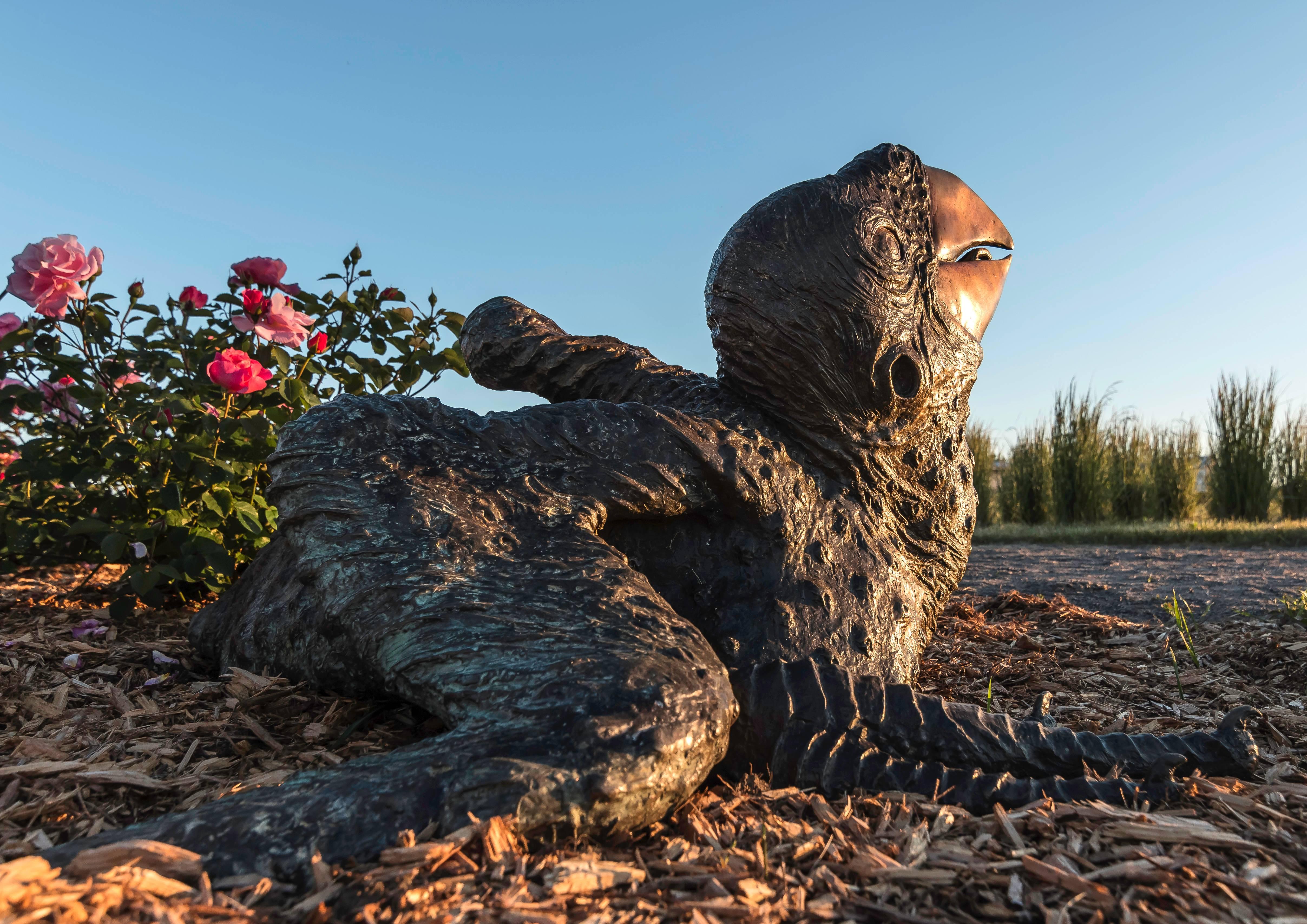 Macaw - large, rustic, figurative, animal, bird, bronze, outdoor sculpture - Contemporary Sculpture by Nicholas Crombach