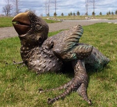 Macaw - large, rustic, figurative, animal, bird, bronze, outdoor sculpture