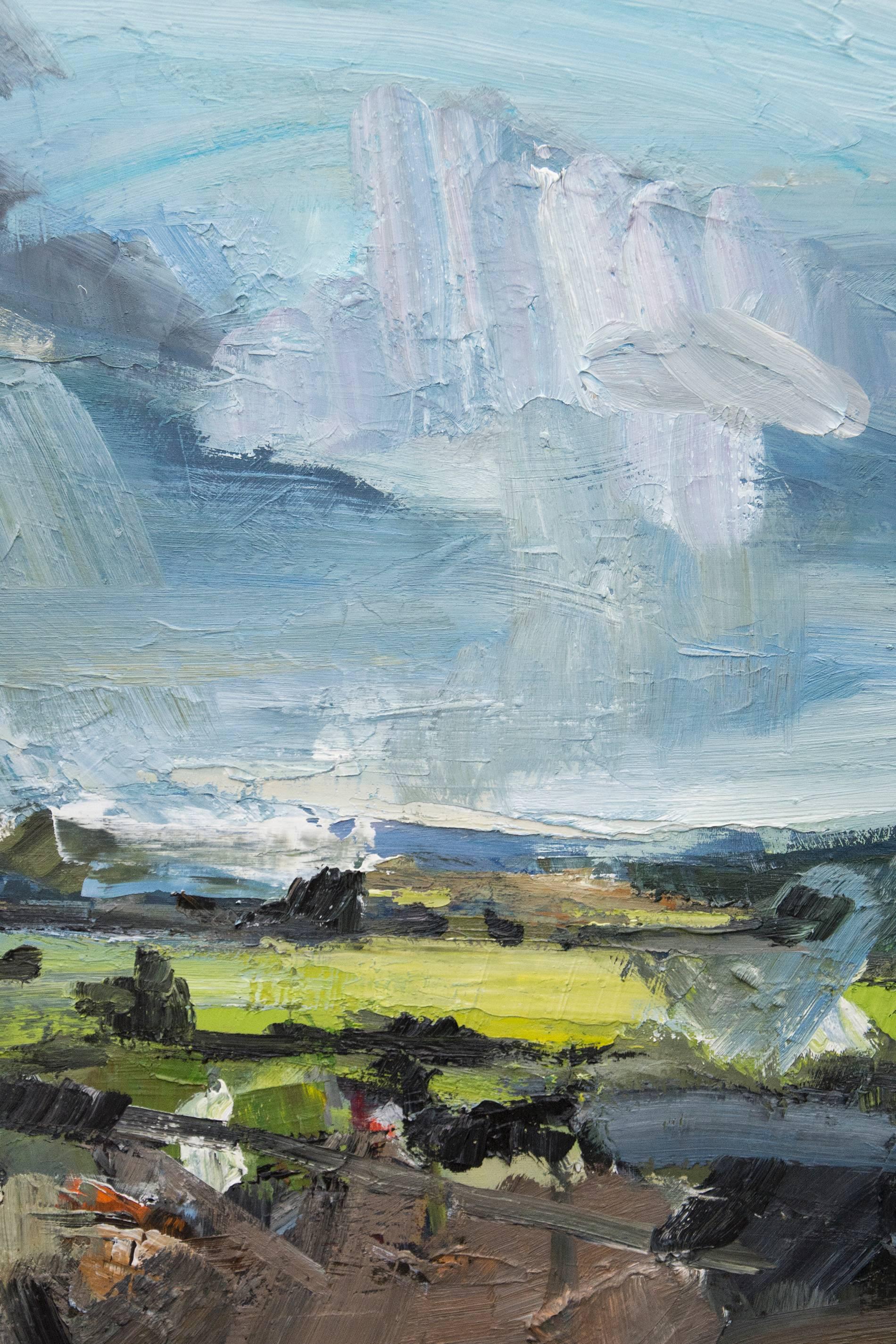Landscape With Sunlit Fields - Gray Landscape Painting by Simon Andrew