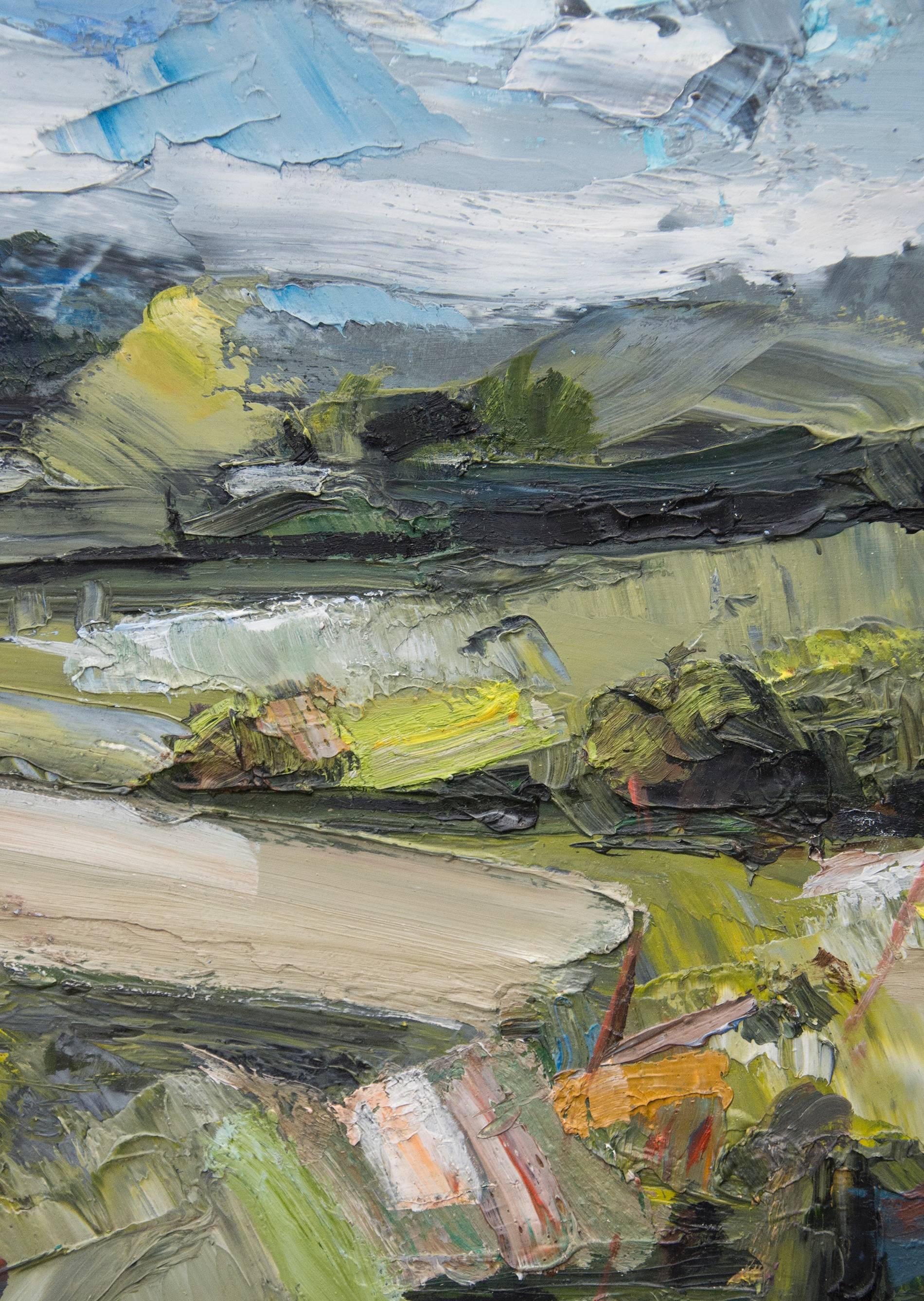 Scrubland - Gray Landscape Painting by Simon Andrew