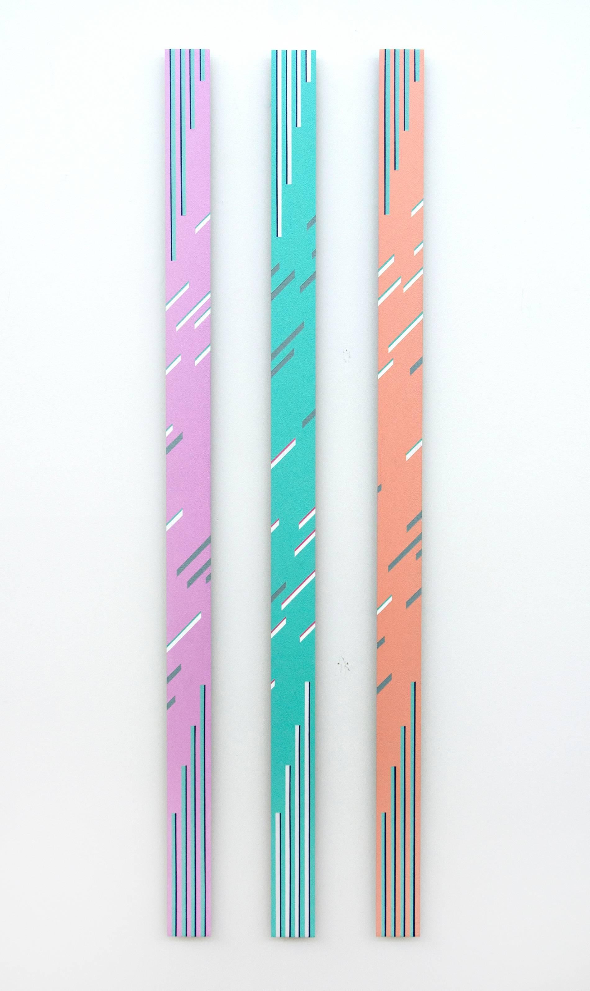 TTH 6.3 Trio - tall, playful geometric shapes, abstract acrylic on aluminum