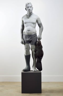 Ambivalence 1 of 3 - tall, figurative, male, animal, monochrome, resin sculpture