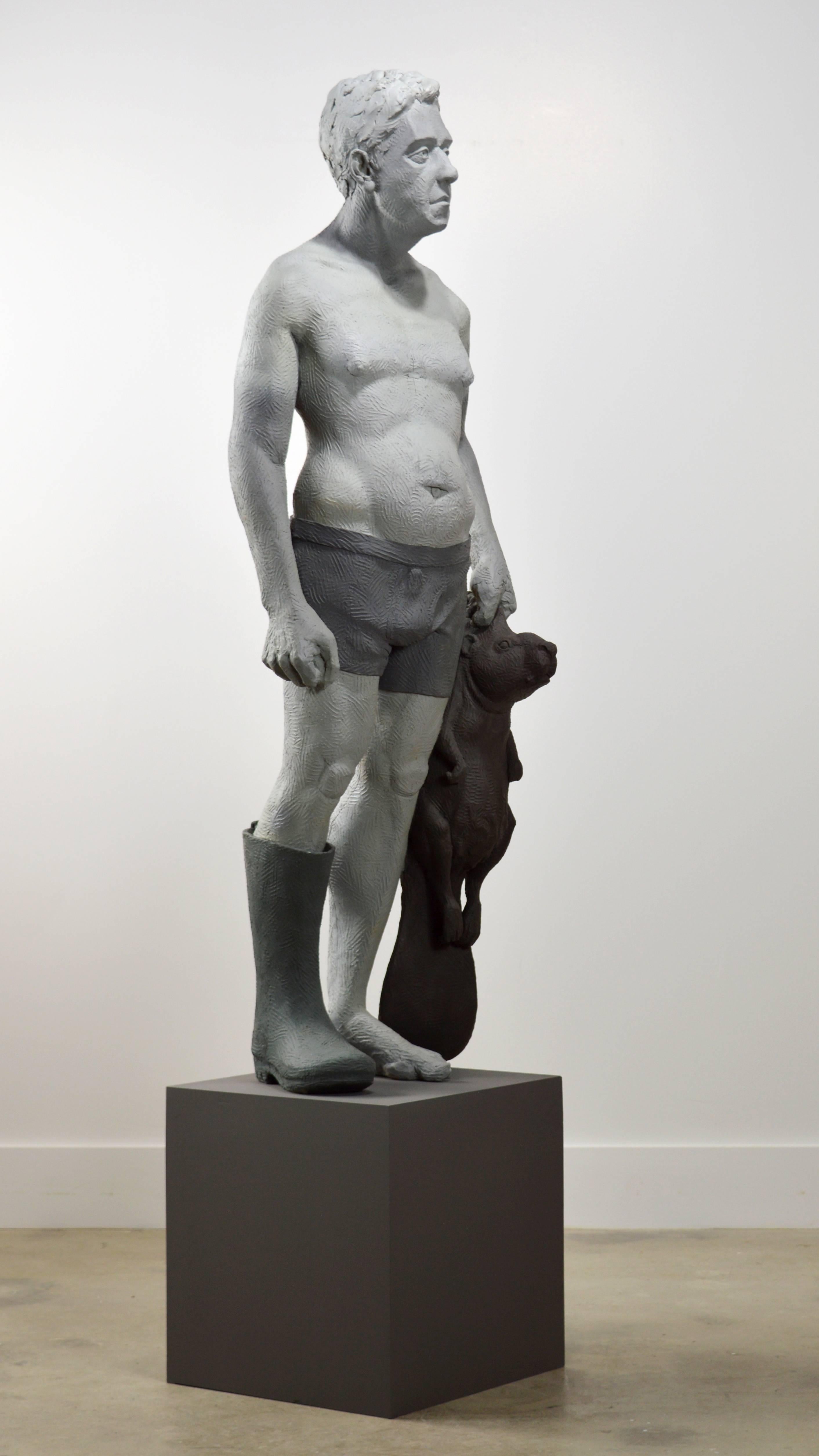 Ambivalence 1 of 3 - tall, figurative, male, animal, monochrome, resin sculpture - Sculpture by Nicholas Crombach