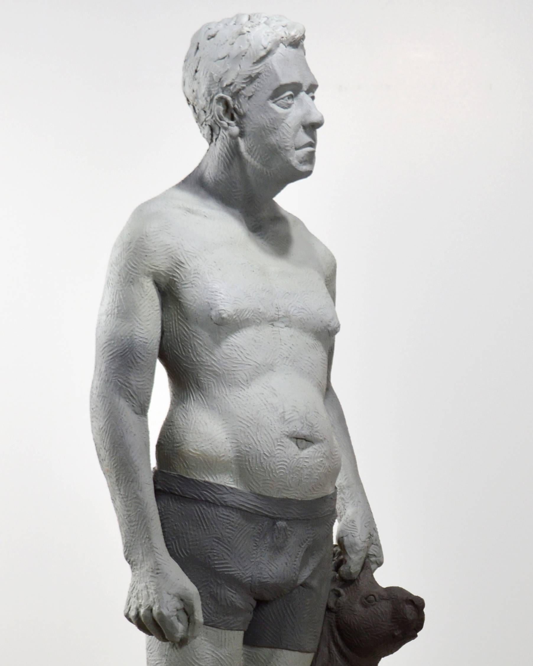 Ambivalence 1 of 3 - tall, figurative, male, animal, monochrome, resin sculpture - Contemporary Sculpture by Nicholas Crombach
