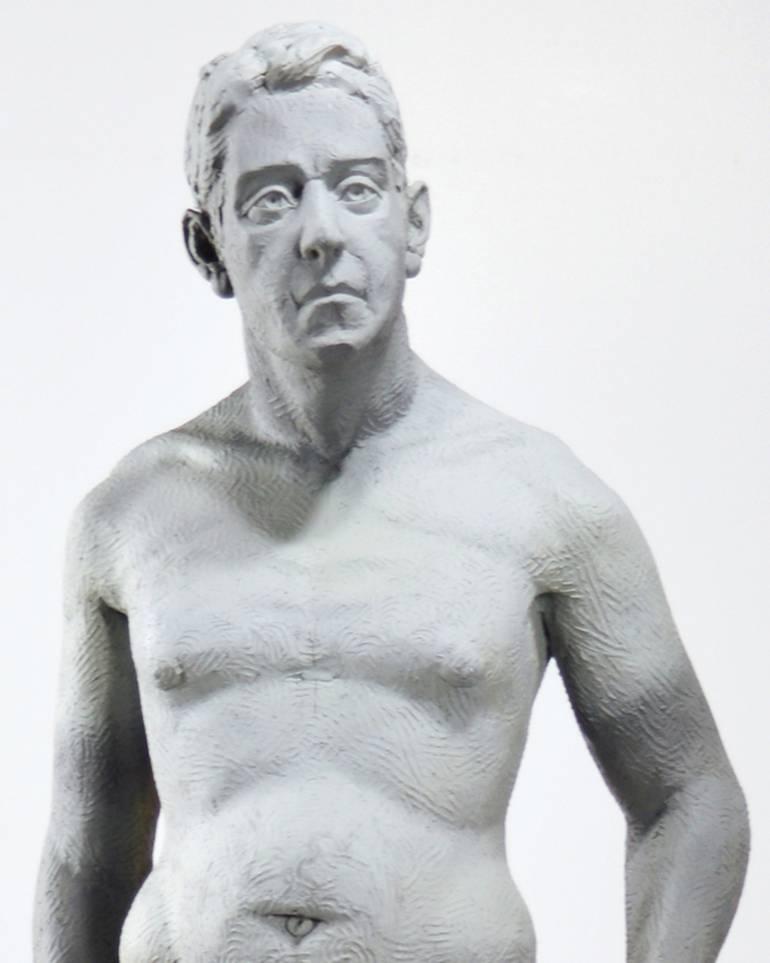 Figurative surreal sculpture of a male figure in his underwear, holding a beaver in one hand. The narrative is unexpected and ambiguous. Edition of 3. This is 1/3.

Nicholas Crombach (b.1989, Kingston, ON) graduated from OCAD University’s Sculpture