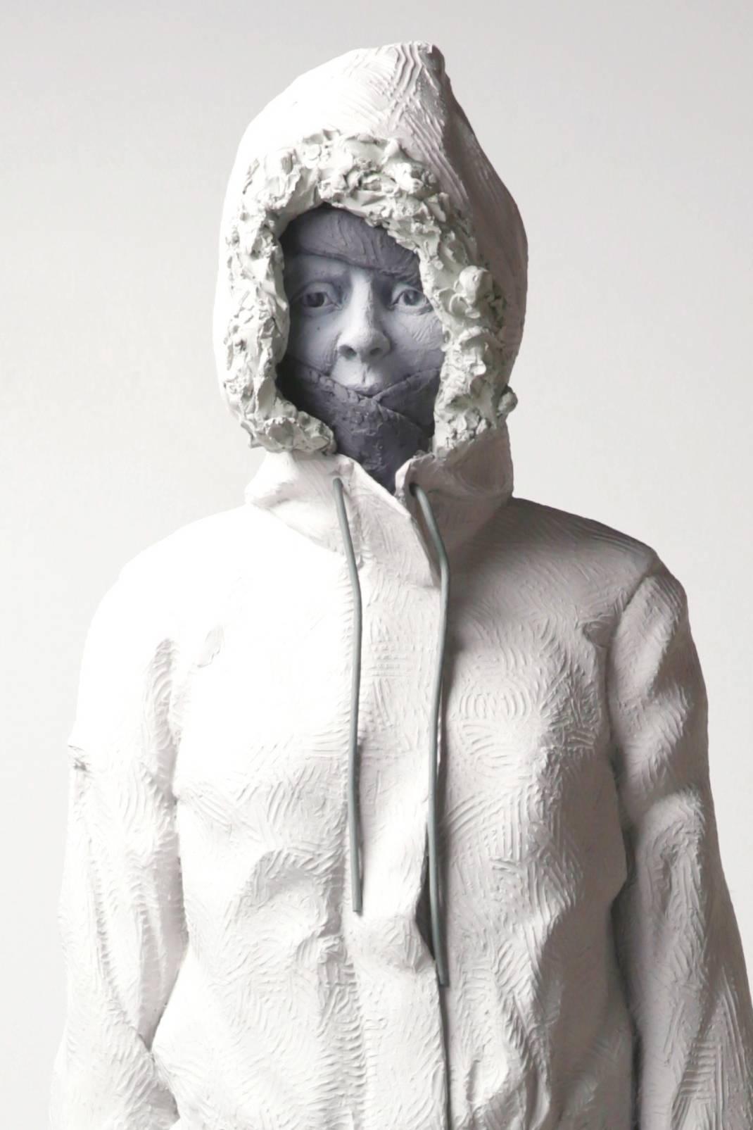 Pending Ice 2 of 3 - tall, figurative, female, greyscale, resin sculpture - Sculpture by Nicholas Crombach
