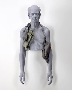 Rat Trapper 1 of 3 - life size, male, figurative, narrative resin wall sculpture