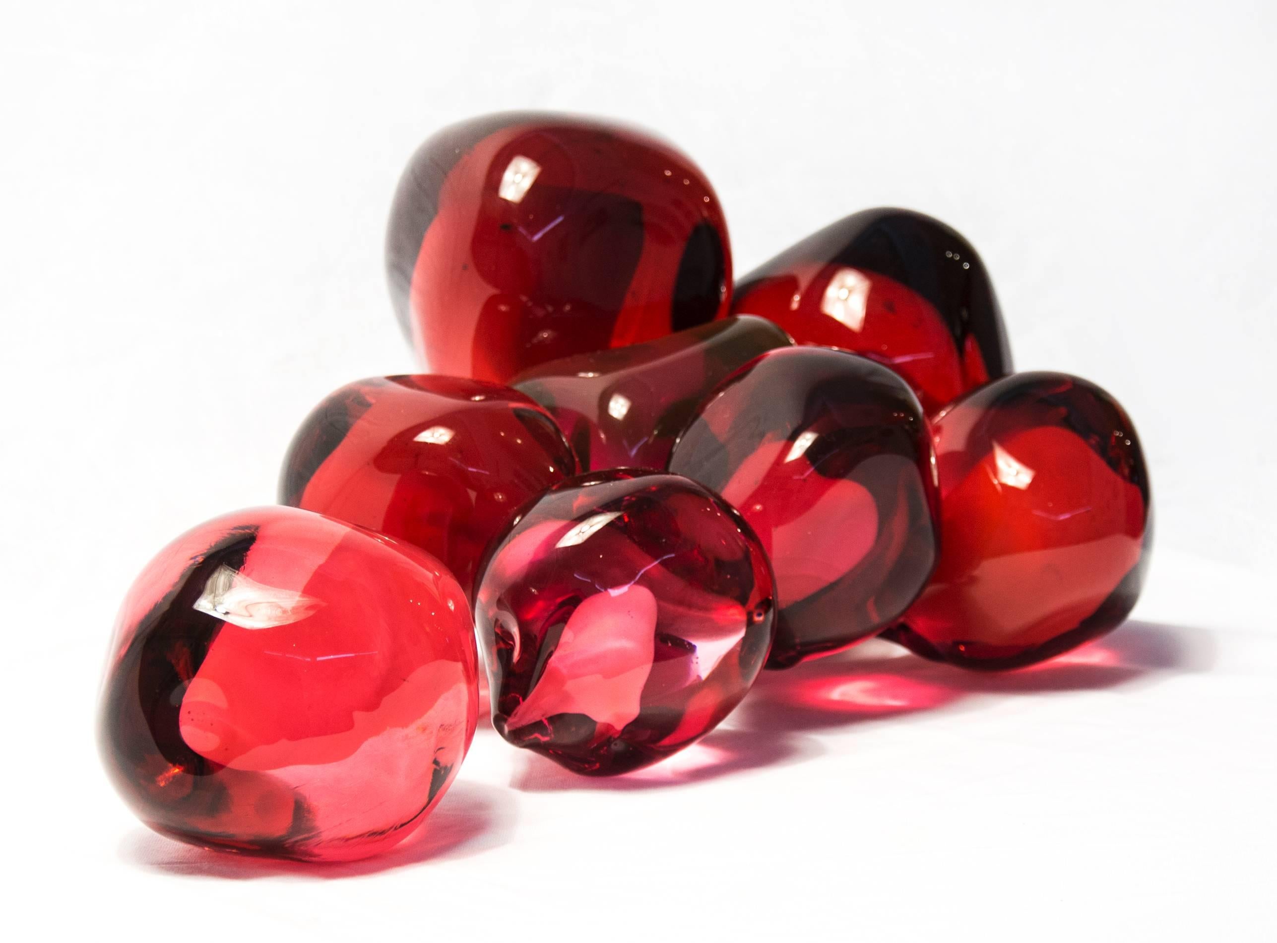From the Earth: Red Seeds - luscious pomegranate red glass, still life sculpture - Sculpture by Catherine Vamvakas Lay