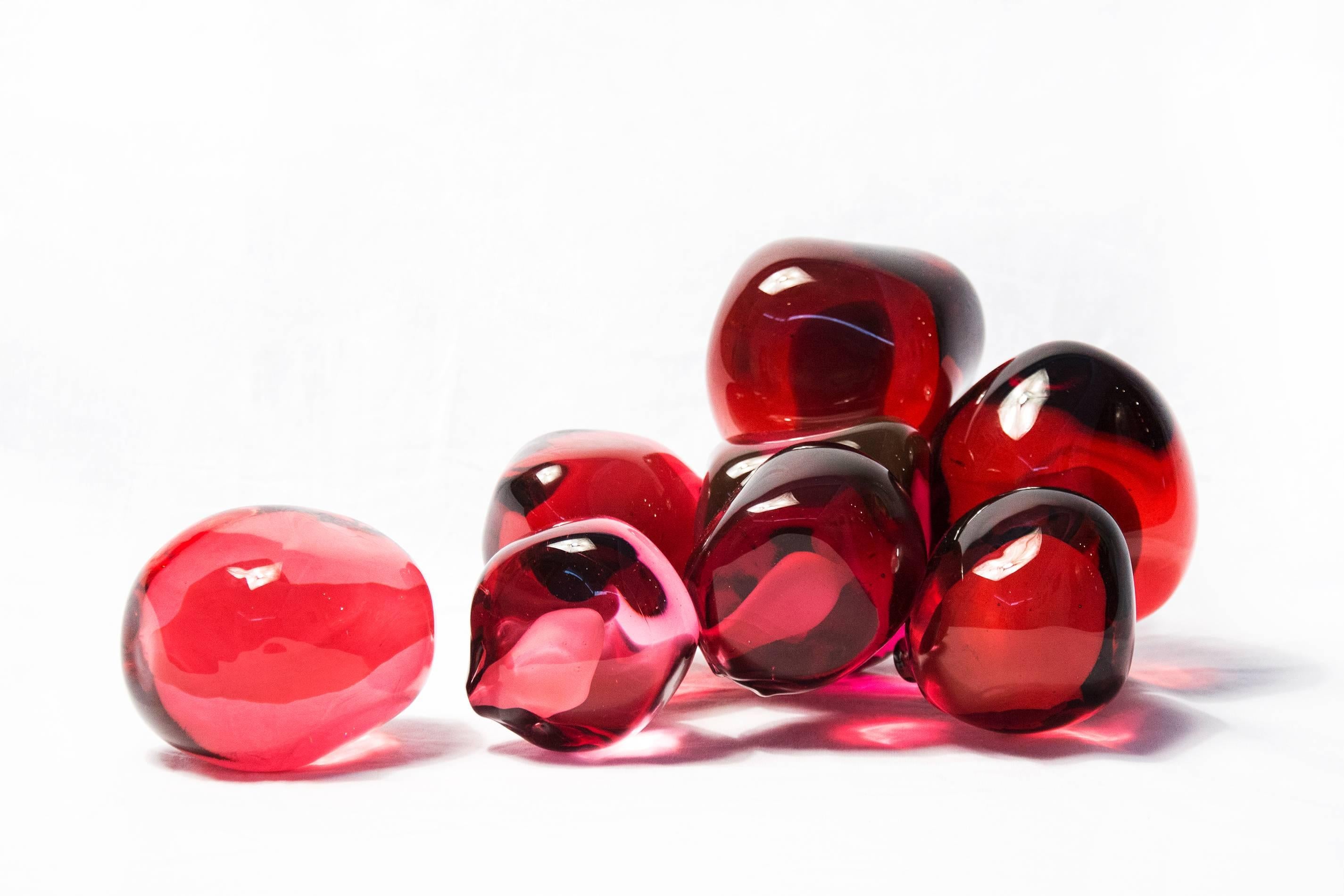 Catherine Vamvakas Lay Still-Life Sculpture - From the Earth: Red Seeds - luscious pomegranate red glass, still life sculpture