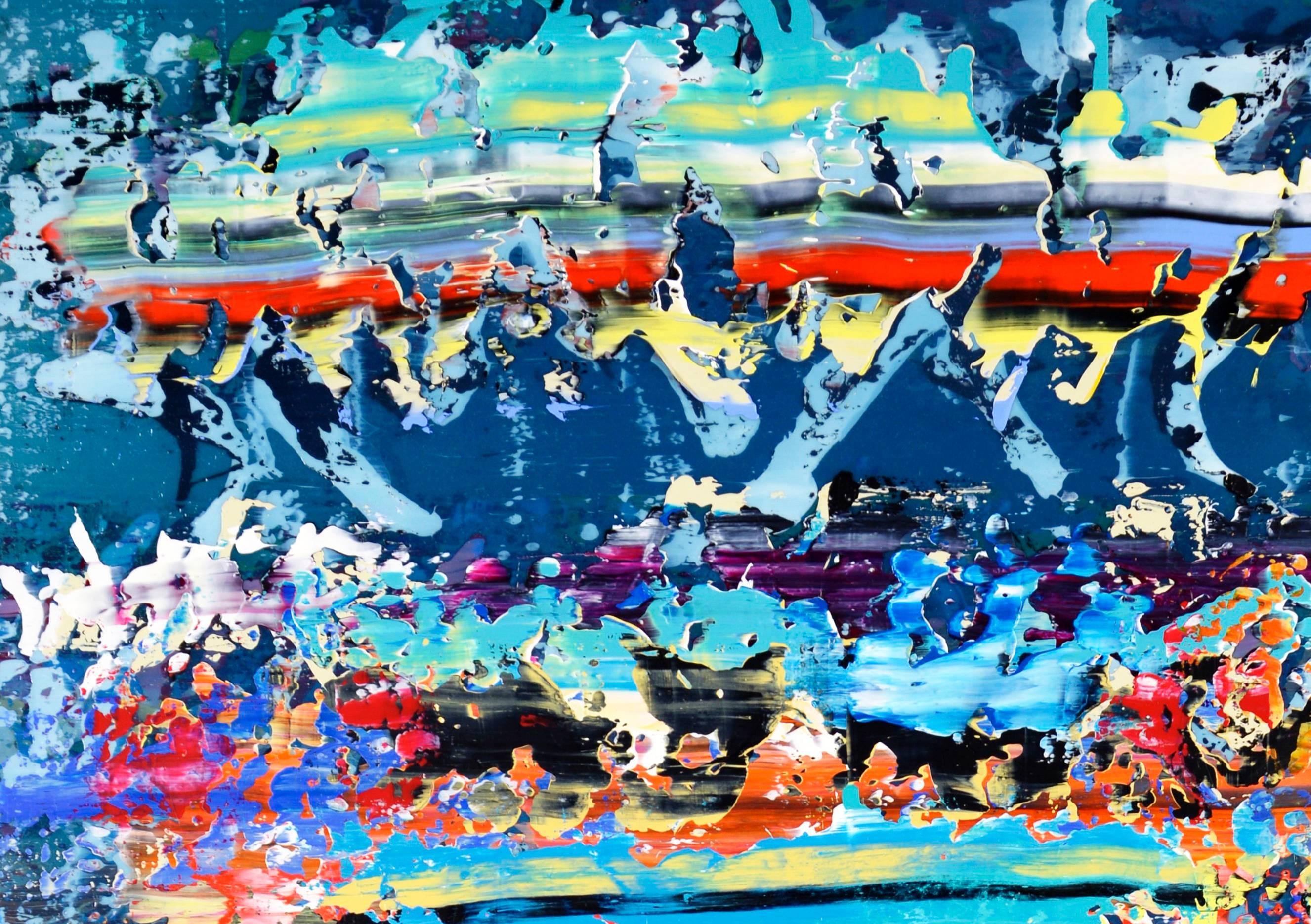 Text-Tonic – lebendig, farbenfroh, lyrisch, gestisch abstrakt, Acryl auf Leinwand (Blau), Abstract Painting, von Alice Teichert