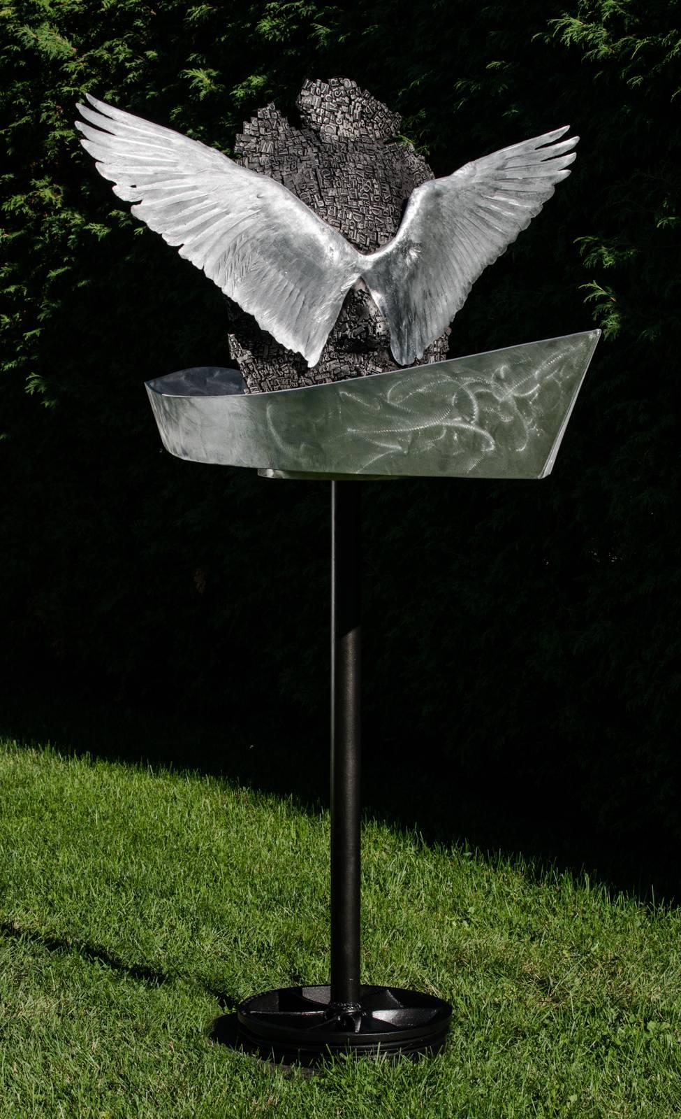 Odyssey - winged figure in boat - outdoor water feature For Sale 2
