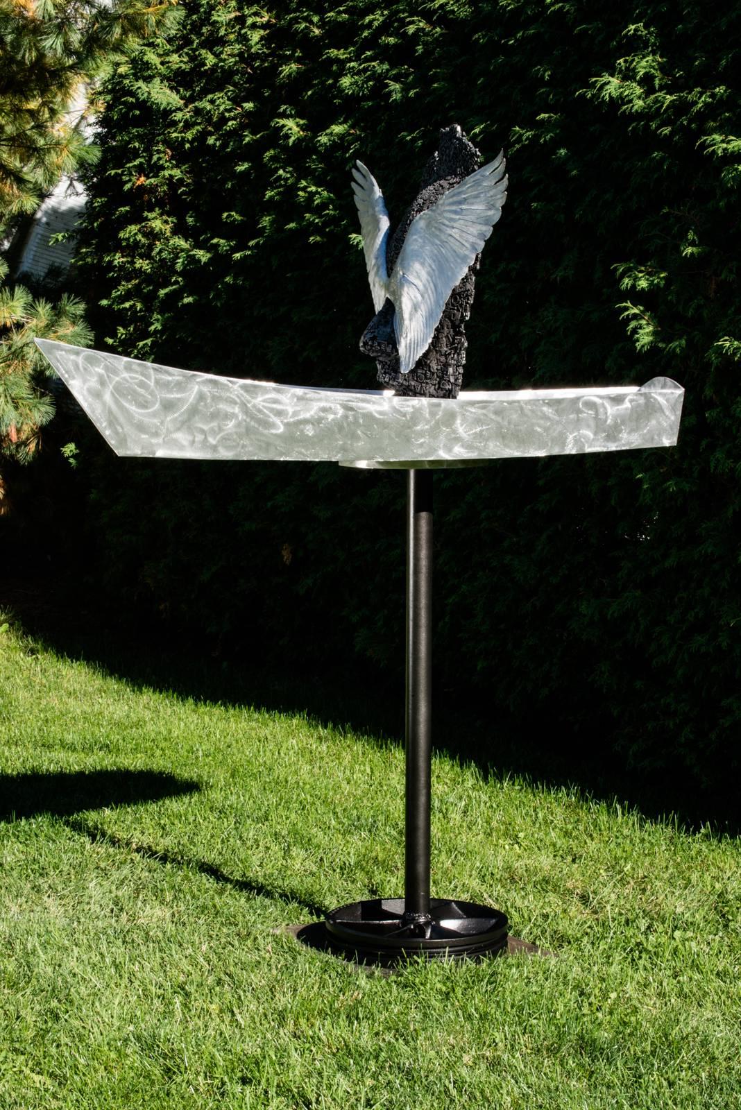 Odyssey - winged figure in boat - outdoor water feature For Sale 3