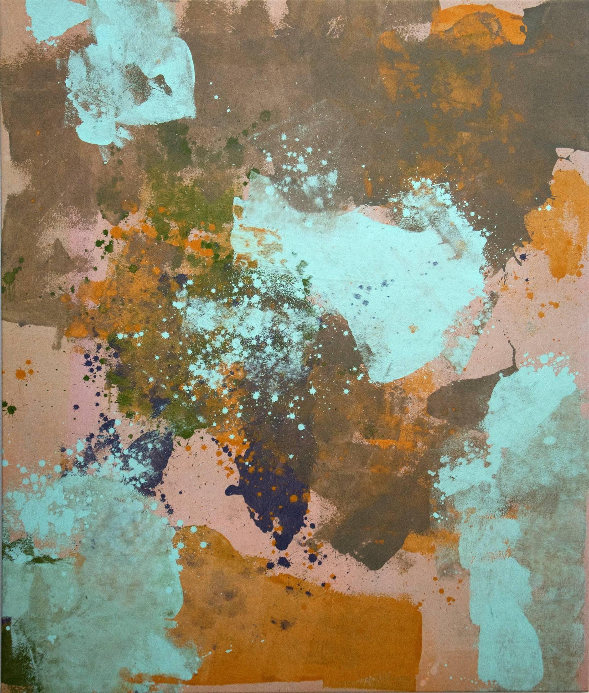 John Richard Fox Abstract Painting – Abstraction in Turquoise, Ultramarine and Burnt Sienna