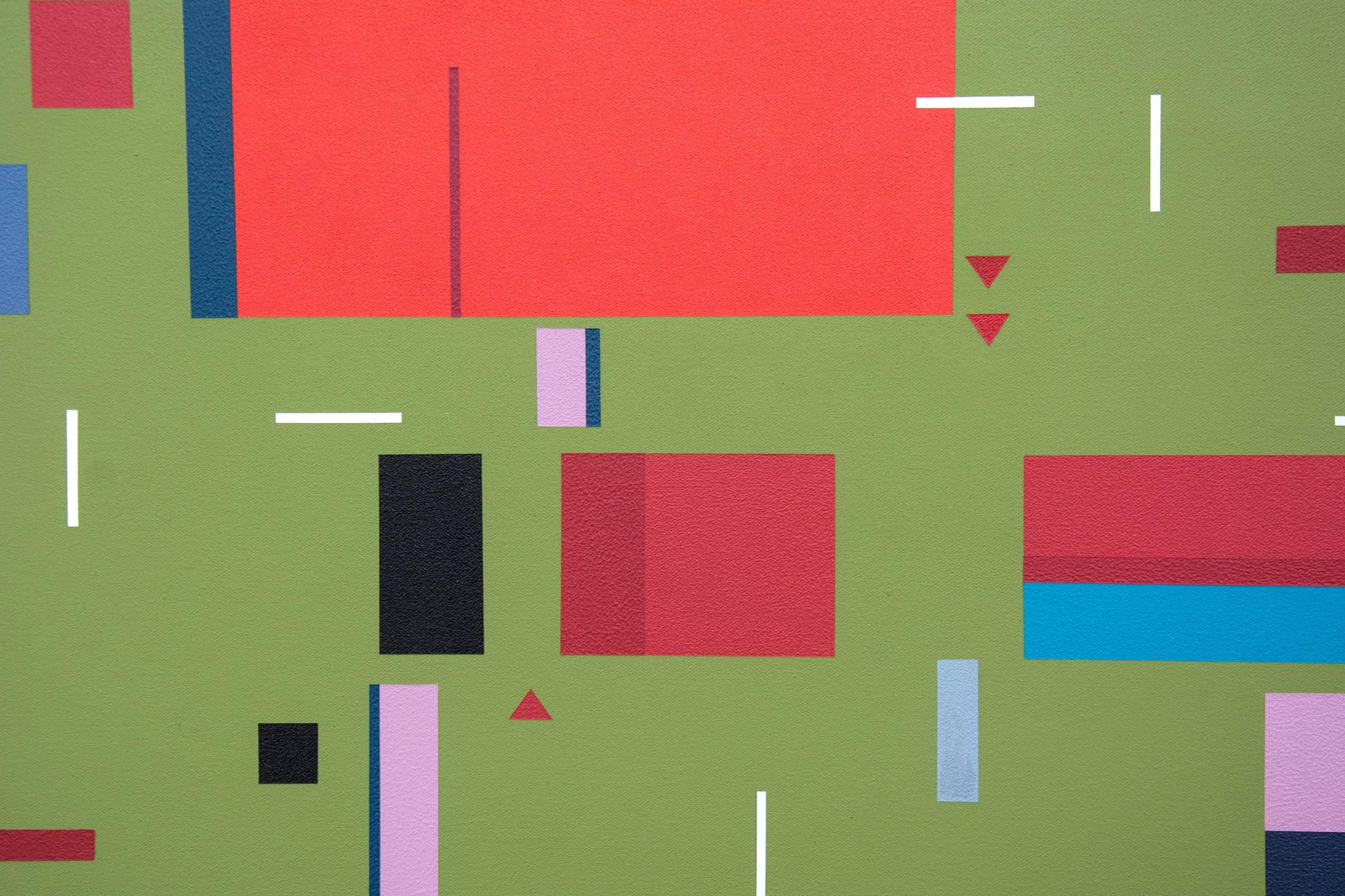 All That Jazz No 03 - bright, geometric abstraction, modernist acrylic on canvas - Brown Abstract Painting by Burton Kramer