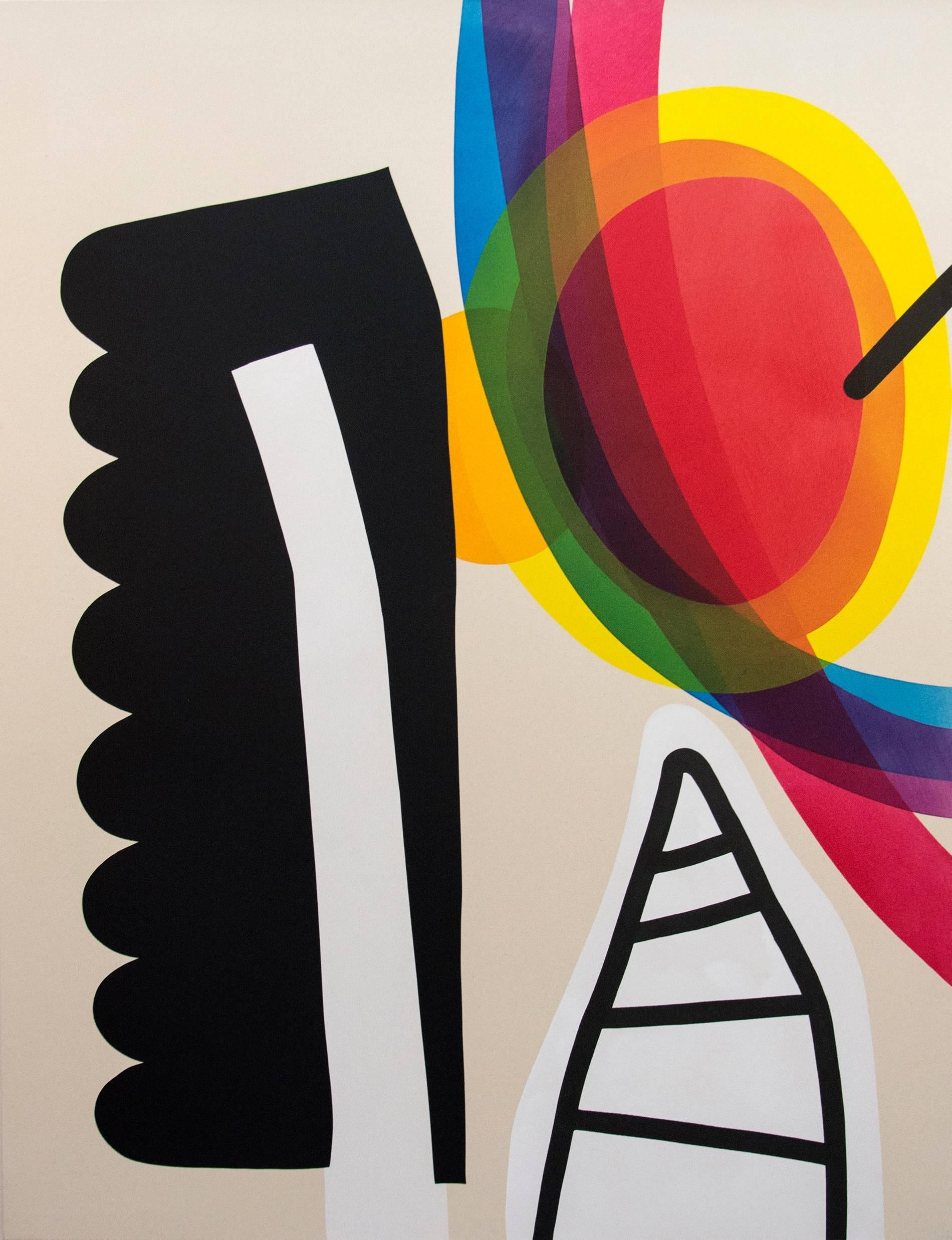 Aron Hill Abstract Painting - Black Scalloped Shape, Spindle Structure