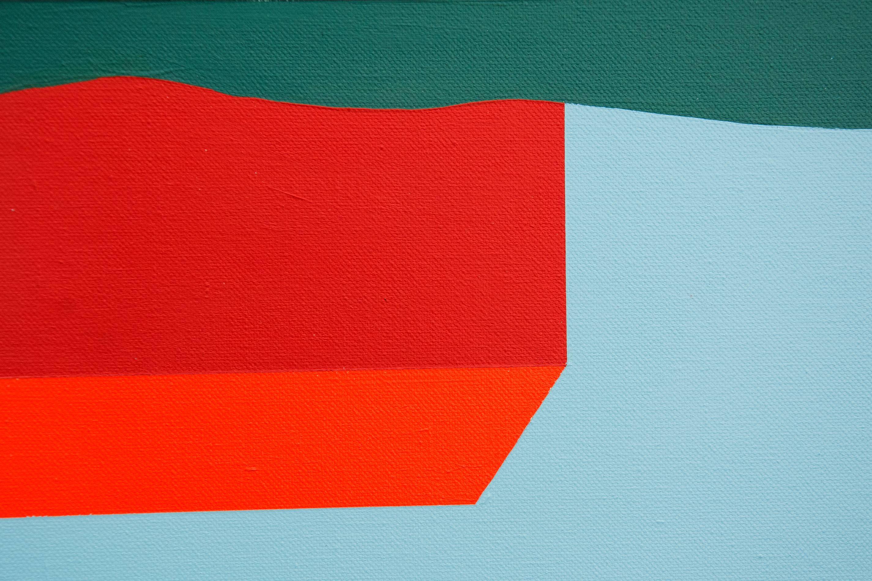 Barn Red Reflected - paysage abstrait en acrylique rouge, bleu et sarcelle 2