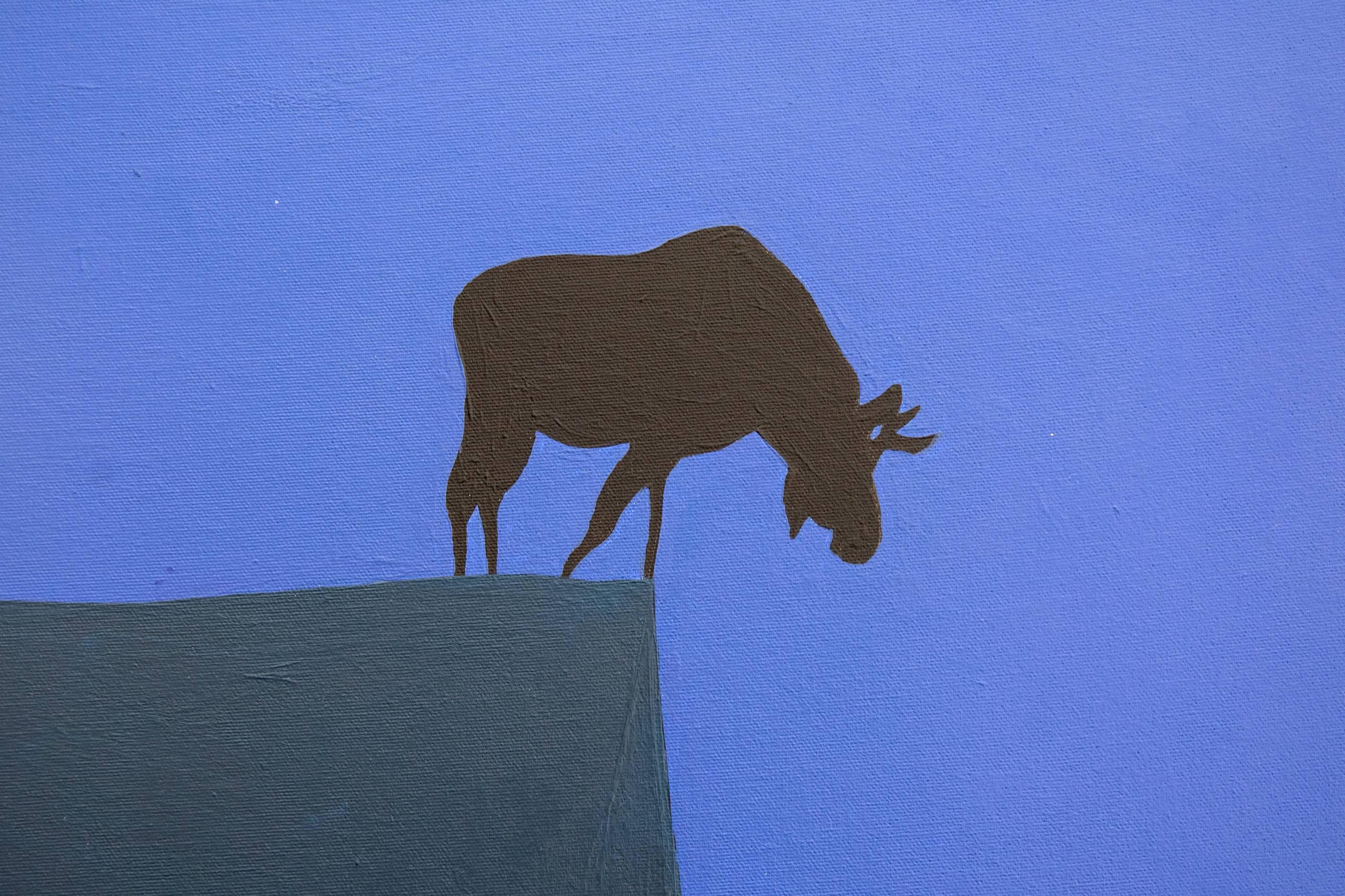 Brink  (Moose on a Cliff) - Contemporary Painting by Charles Pachter