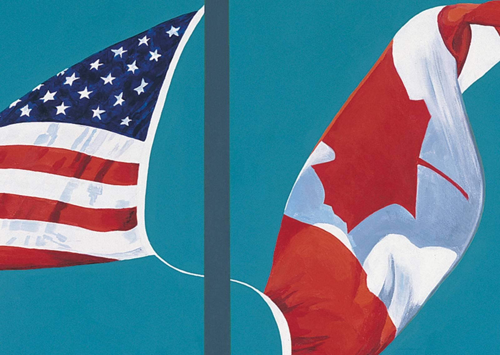 Side By Side 6/8 - bright, colourful, political, flag, Canada, USA, giclée print - Print by Charles Pachter