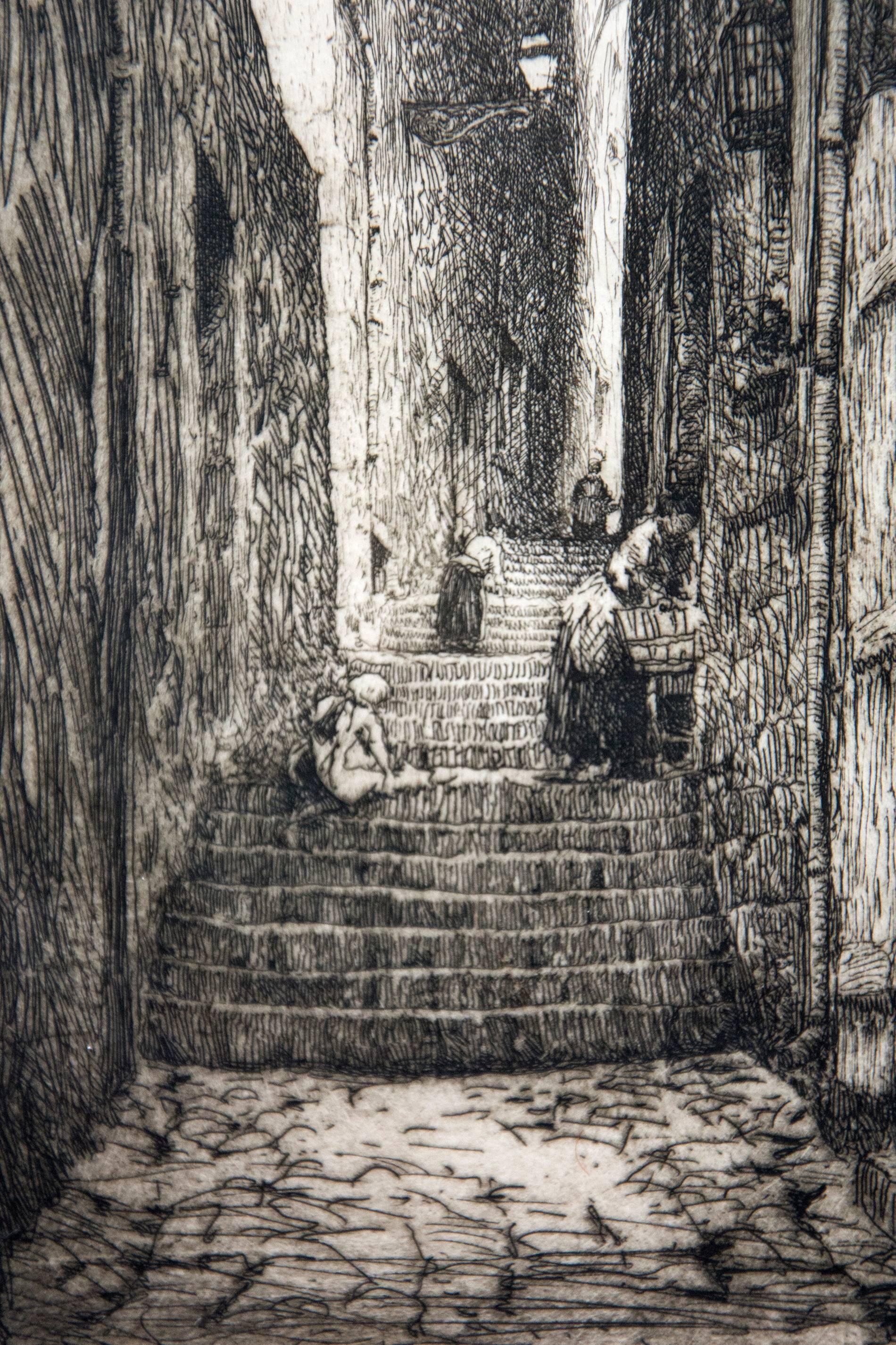 Rue Des Petits Degres Saint-Malo - Black Landscape Print by Clarence Alphonse Gagnon