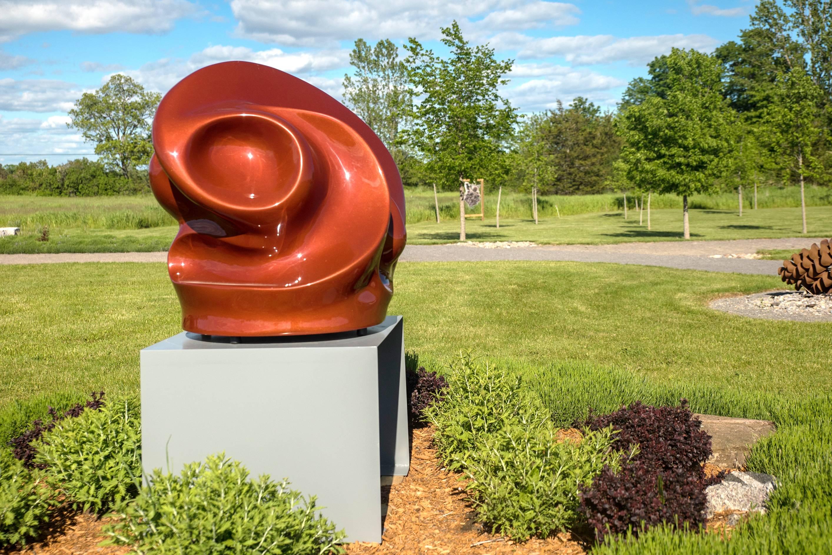 Eclipse - glossy, bronze, swirling, gestural abstract, resin, outdoor sculpture - Brown Abstract Sculpture by Tim Forbes