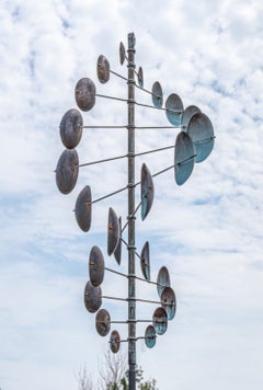 Double Helix Vertical Lg - Wind Kinetic Sculpture, Copper and Steel