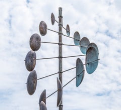 Double Helix Vertical Lg - Wind Kinetic Sculpture, Copper and Steel