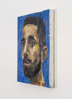 „Porträt mit Blau“ – zeitgenössische abstrakte Malerei, 20 x 16 Zoll