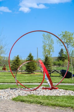 Temps Zero: Zeitgenössische Skulptur für den Außenbereich, Edelstahl, rot, 72 × 42