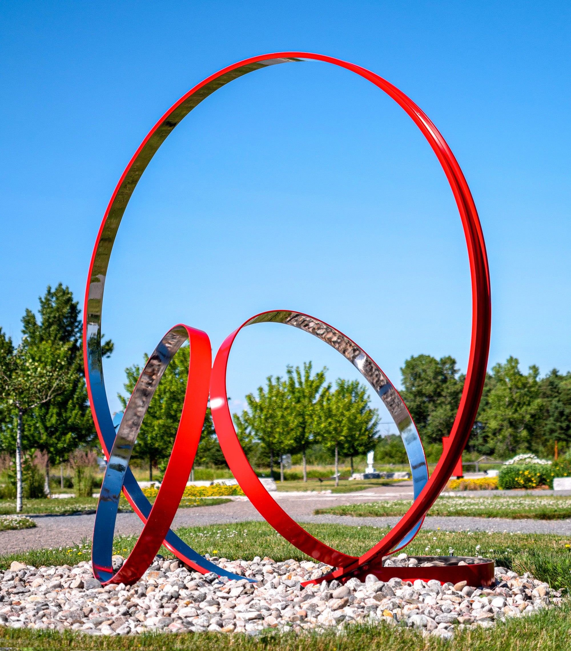 Temps Zero: Contemporary Outdoor Sculpture, Stainless Steel, Red, 72x42