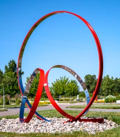 Temps Zero: Zeitgenössische Skulptur für den Außenbereich, Edelstahl, rot, 72 × 42