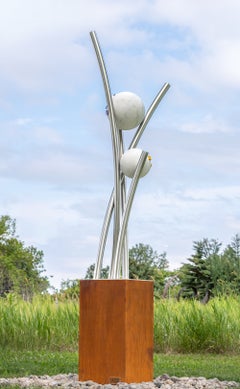 Harmony : sculpture abstraite en acier inoxydable et marbre
