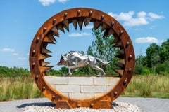 The Wolf Inside: Steel and Stone, Outdoor Wolf Sculpture.